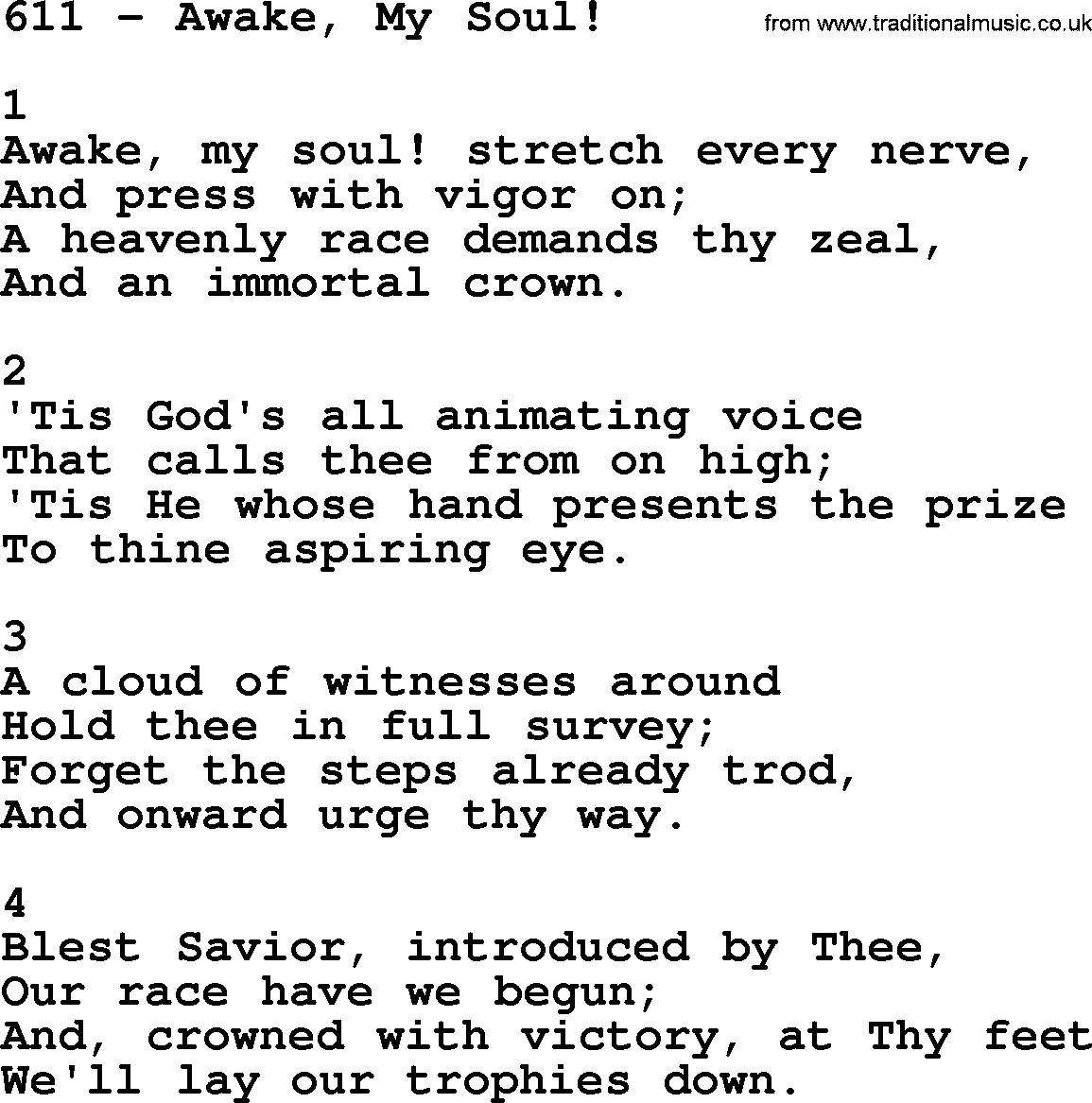 Complete Adventis Hymnal, title: 611-Awake, My Soul!, with lyrics, midi, mp3, powerpoints(PPT) and PDF,
