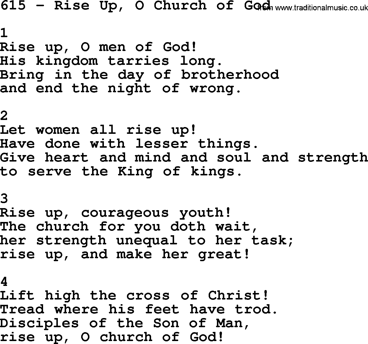 Complete Adventis Hymnal, title: 615-Rise Up, O Church Of God, with lyrics, midi, mp3, powerpoints(PPT) and PDF,