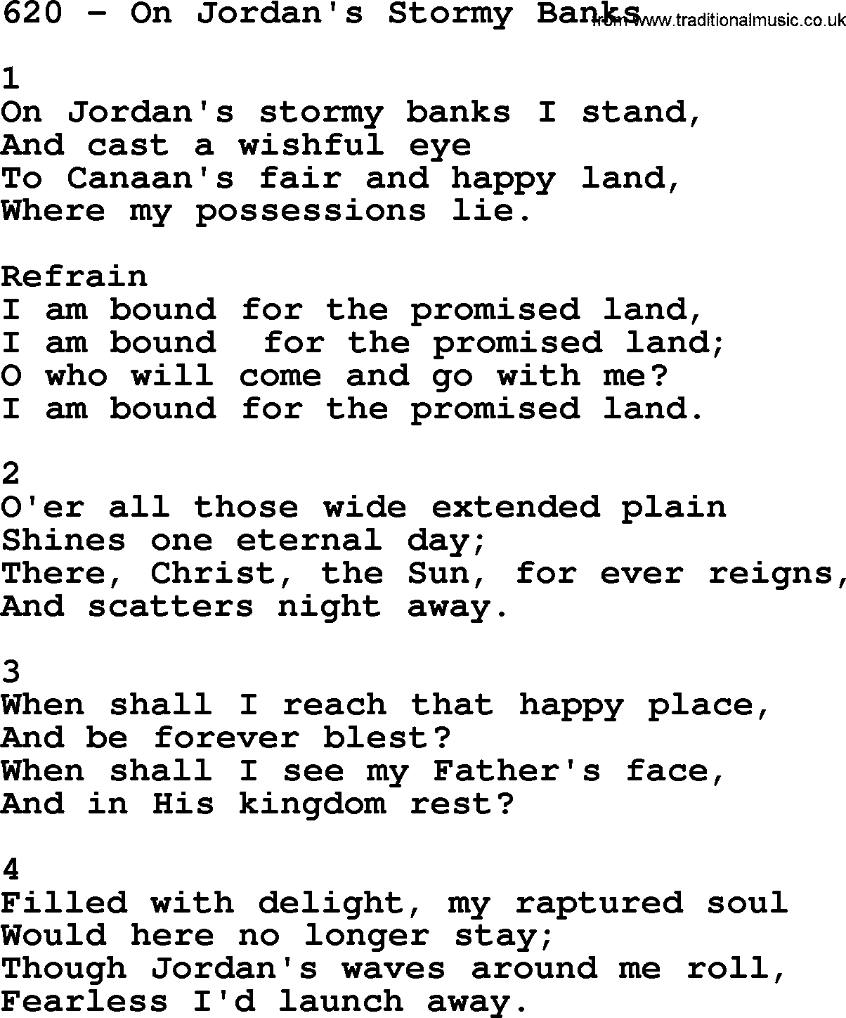 Complete Adventis Hymnal, title: 620-On Jordan's Stormy Banks, with lyrics, midi, mp3, powerpoints(PPT) and PDF,