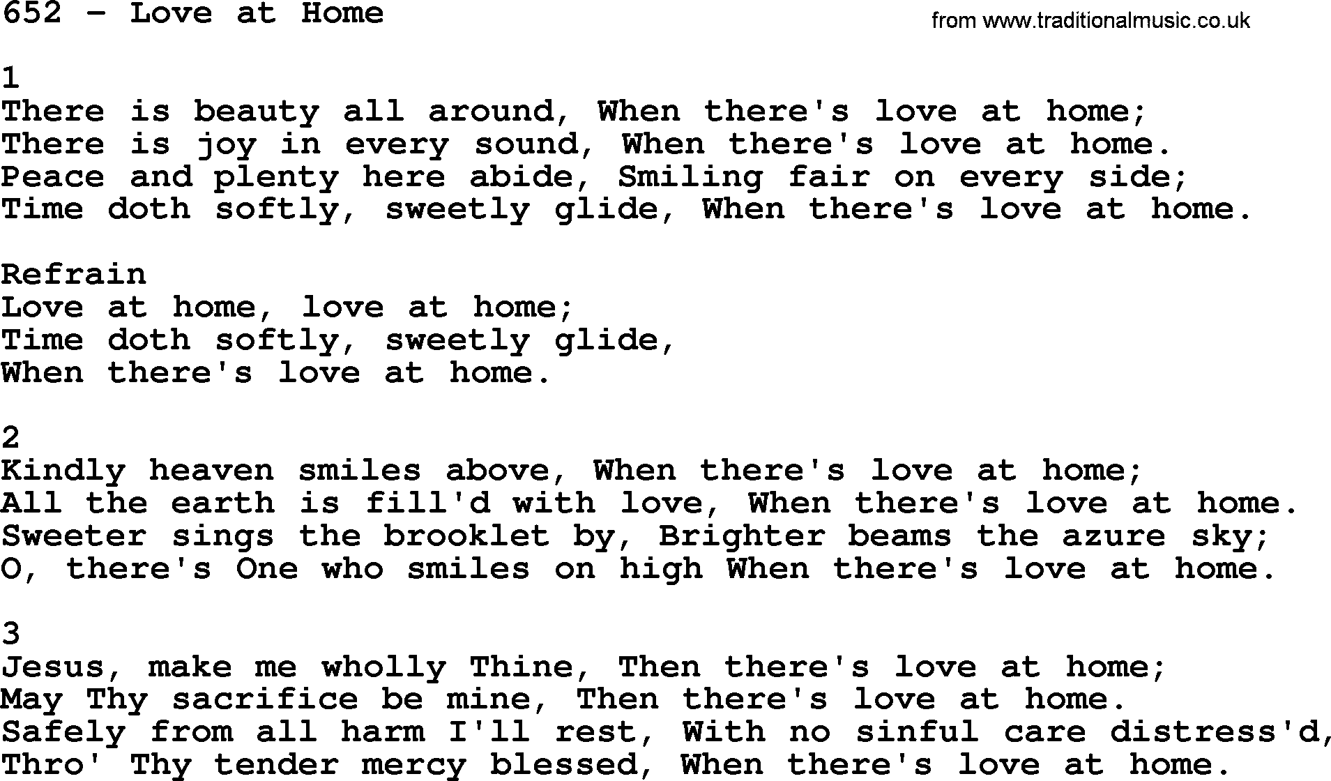 Complete Adventis Hymnal, title: 652-Love At Home, with lyrics, midi, mp3, powerpoints(PPT) and PDF,