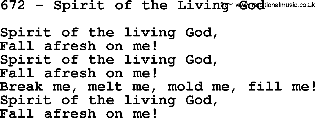 Complete Adventis Hymnal, title: 672-Spirit Of The Living God, with lyrics, midi, mp3, powerpoints(PPT) and PDF,