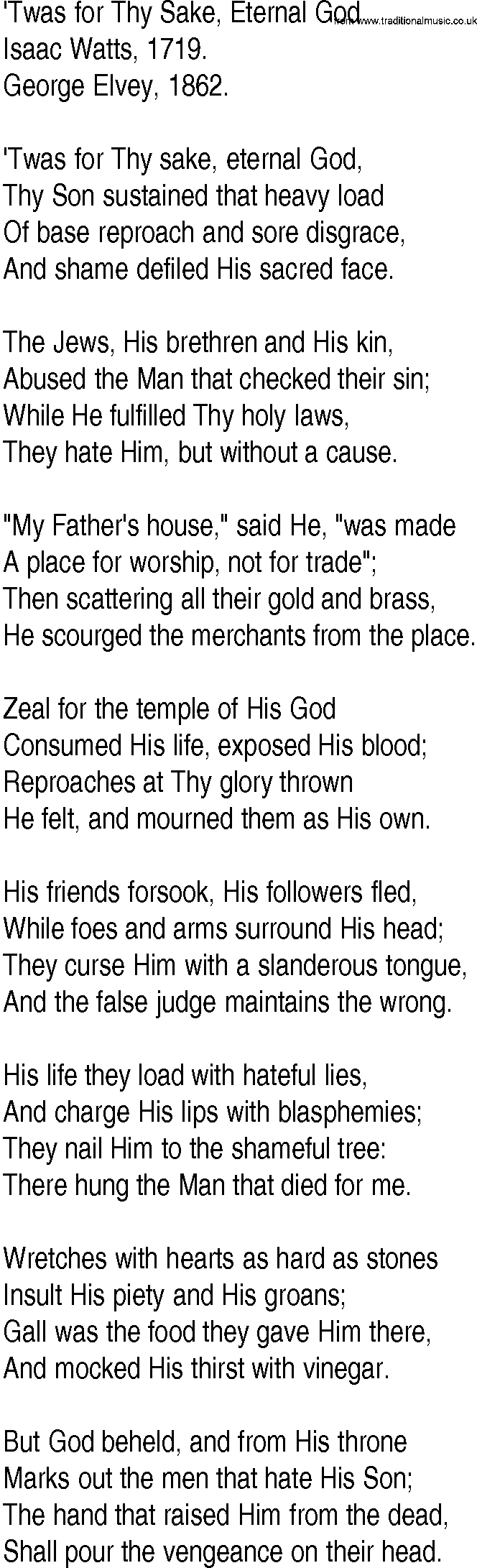 Hymn and Gospel Song: 'Twas for Thy Sake, Eternal God by Isaac Watts lyrics