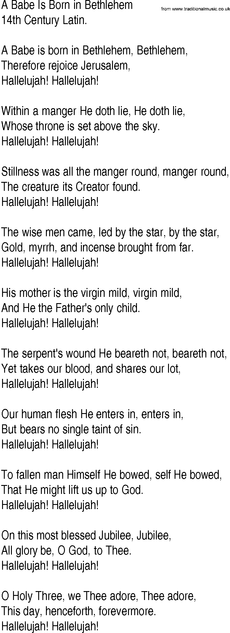 Hymn and Gospel Song: A Babe Is Born in Bethlehem by th Century Latin lyrics