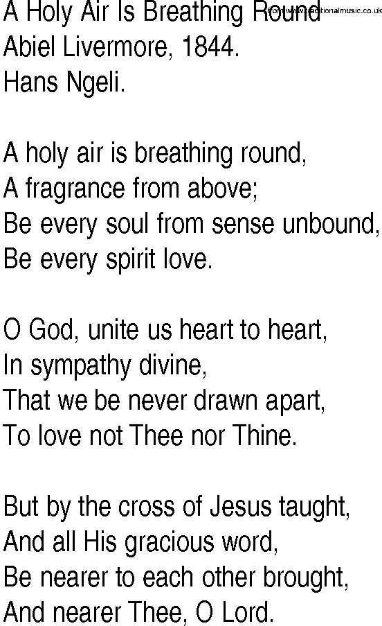 Hymn and Gospel Song: A Holy Air Is Breathing Round by Abiel Livermore lyrics