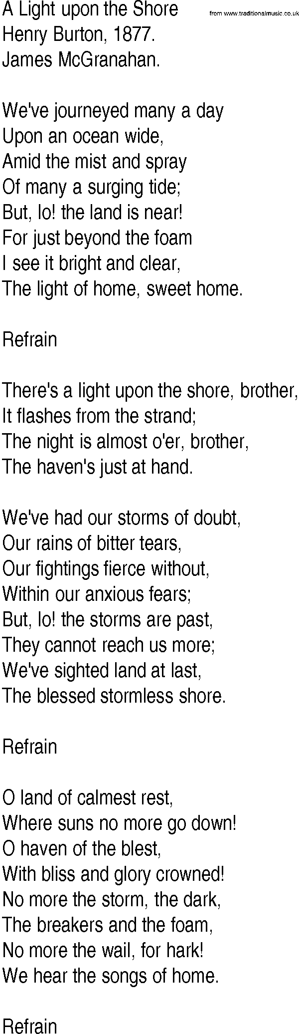Hymn and Gospel Song: A Light upon the Shore by Henry Burton lyrics