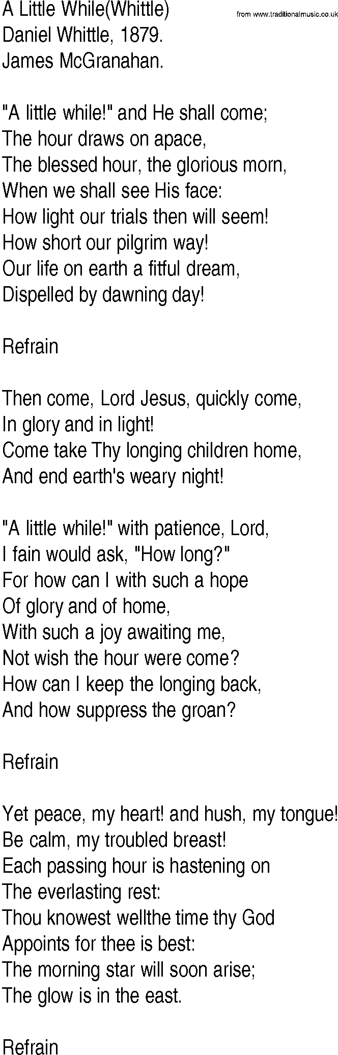 Hymn and Gospel Song: A Little While(Whittle) by Daniel Whittle lyrics