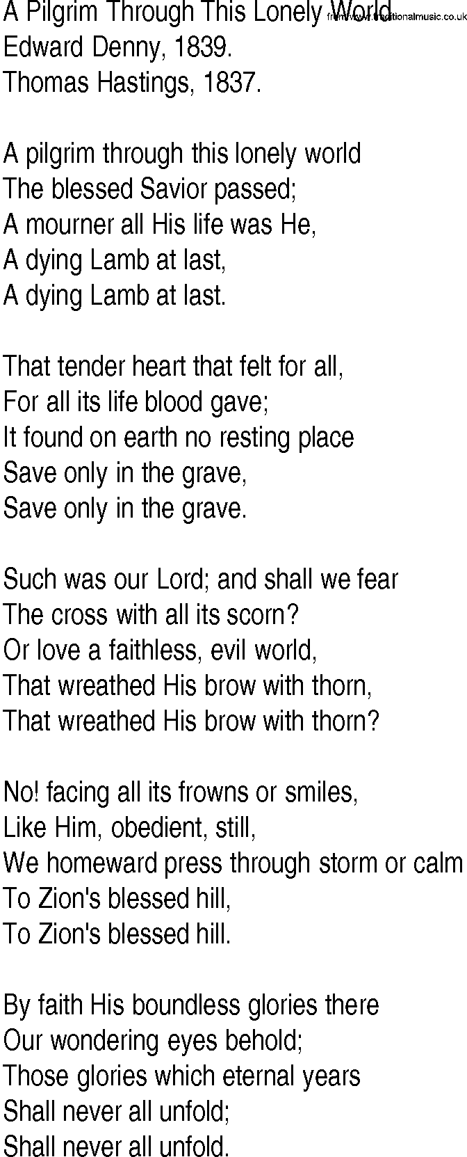 Hymn and Gospel Song: A Pilgrim Through This Lonely World by Edward Denny lyrics