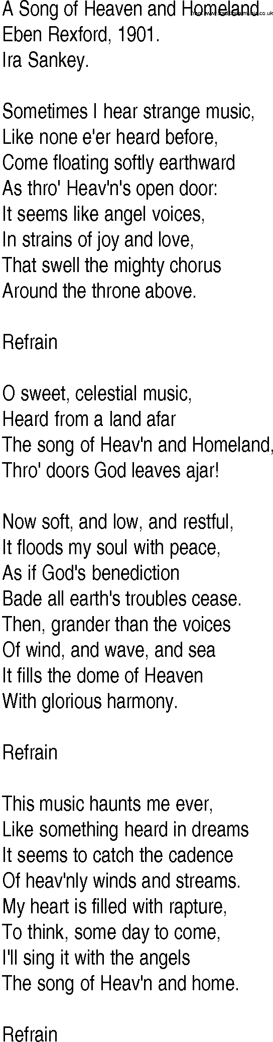 Hymn and Gospel Song: A Song of Heaven and Homeland by Eben Rexford lyrics