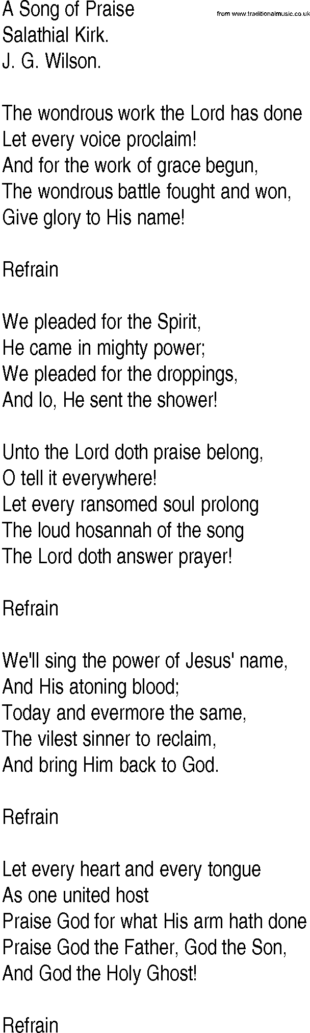 Hymn and Gospel Song: A Song of Praise by Salathial Kirk lyrics