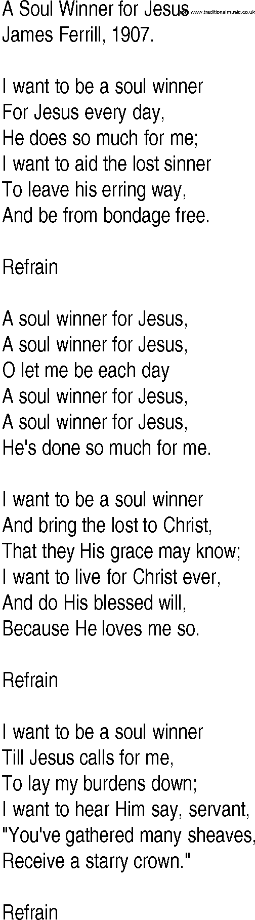 Hymn and Gospel Song: A Soul Winner for Jesus by James Ferrill lyrics