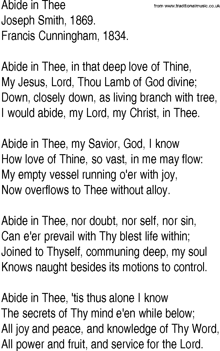 Hymn and Gospel Song: Abide in Thee by Joseph Smith lyrics
