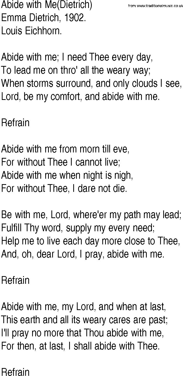 Hymn and Gospel Song: Abide with Me(Dietrich) by Emma Dietrich lyrics