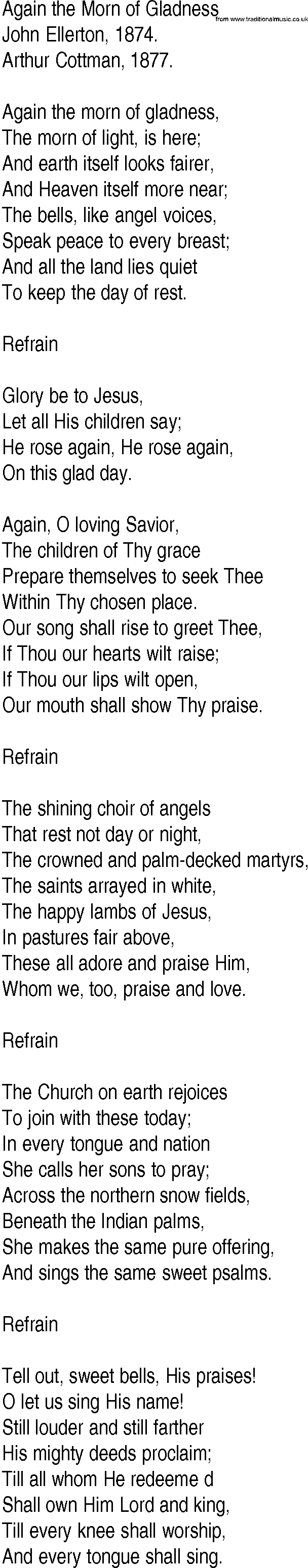 Hymn and Gospel Song: Again the Morn of Gladness by John Ellerton lyrics