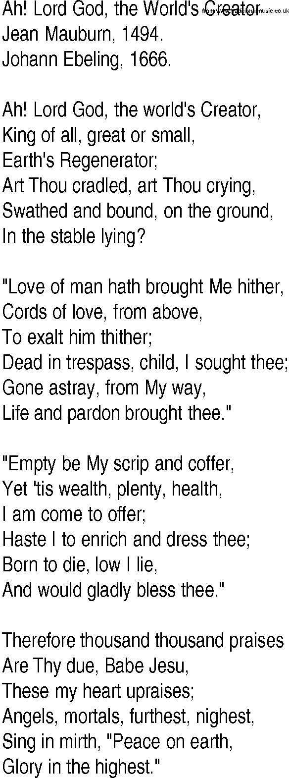 Hymn and Gospel Song: Ah! Lord God, the World's Creator by Jean Mauburn lyrics