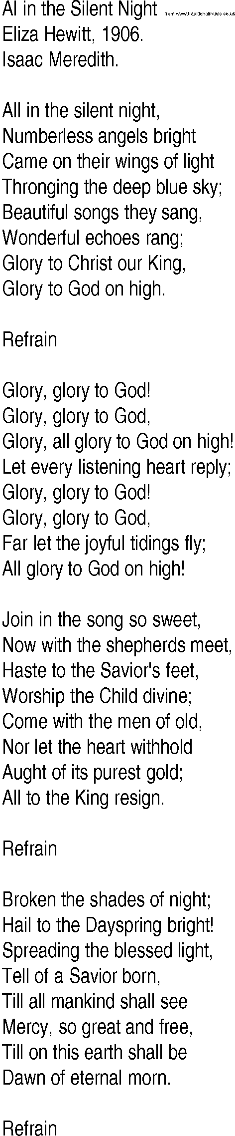 Hymn and Gospel Song: Al in the Silent Night by Eliza Hewitt lyrics