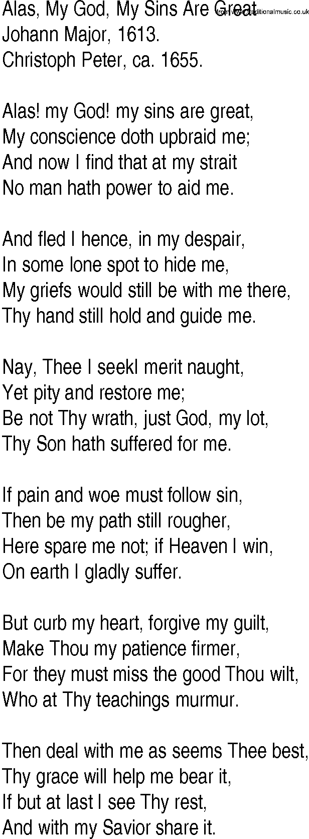 Hymn and Gospel Song: Alas, My God, My Sins Are Great by Johann Major lyrics