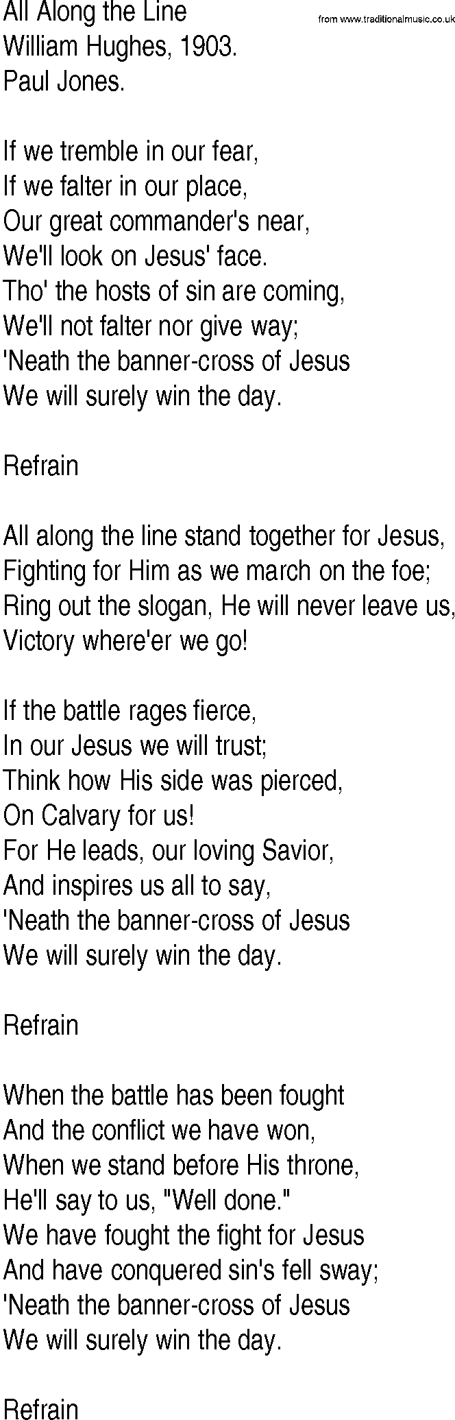 Hymn and Gospel Song: All Along the Line by William Hughes lyrics