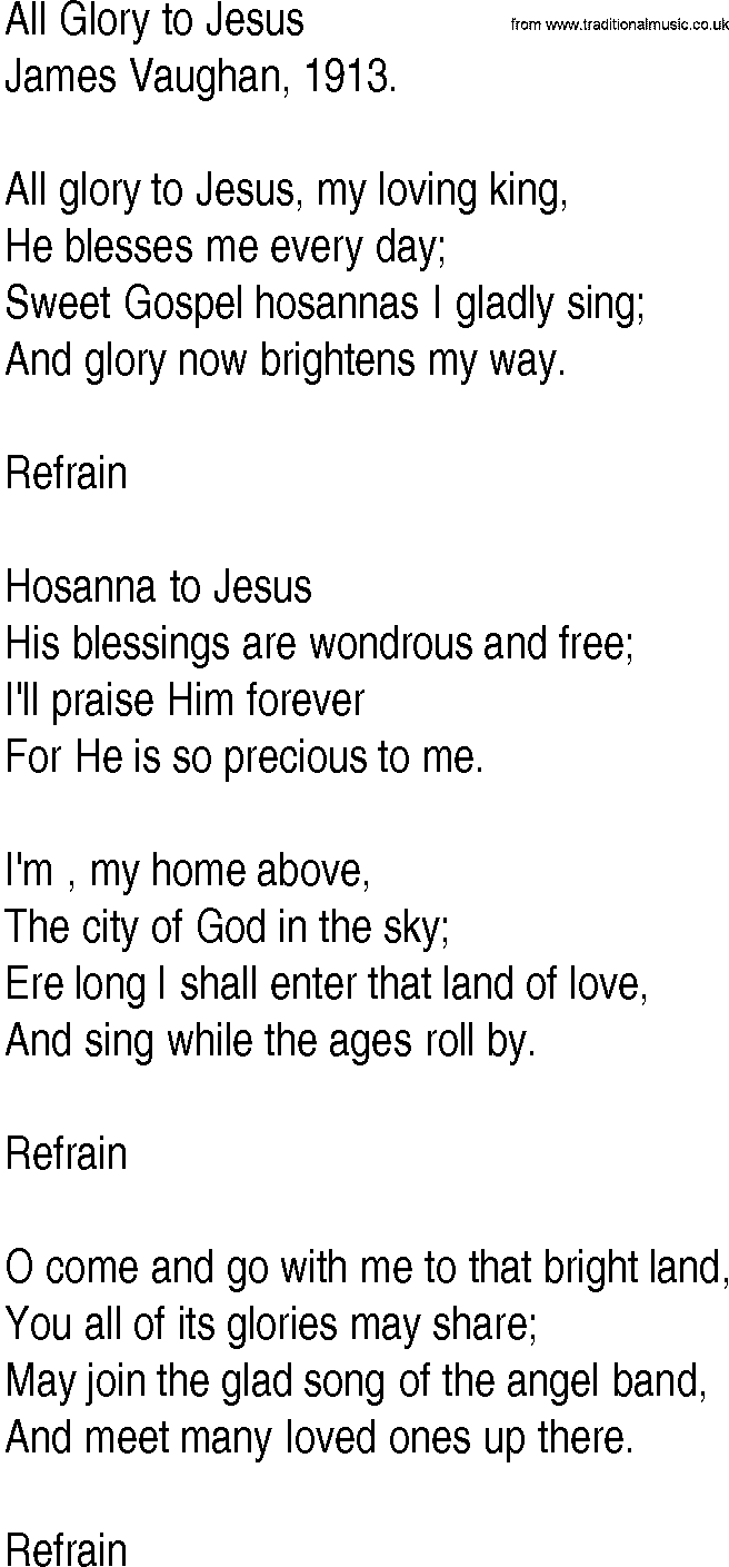 Hymn and Gospel Song: All Glory to Jesus by James Vaughan lyrics