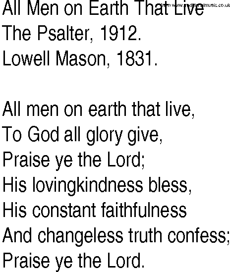 Hymn and Gospel Song: All Men on Earth That Live by The Psalter lyrics