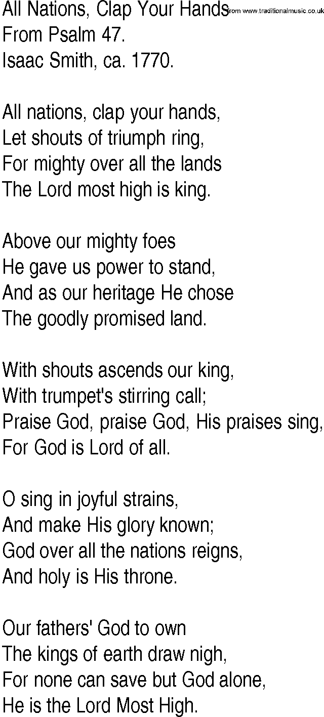 Hymn and Gospel Song: All Nations, Clap Your Hands by From Psalm lyrics