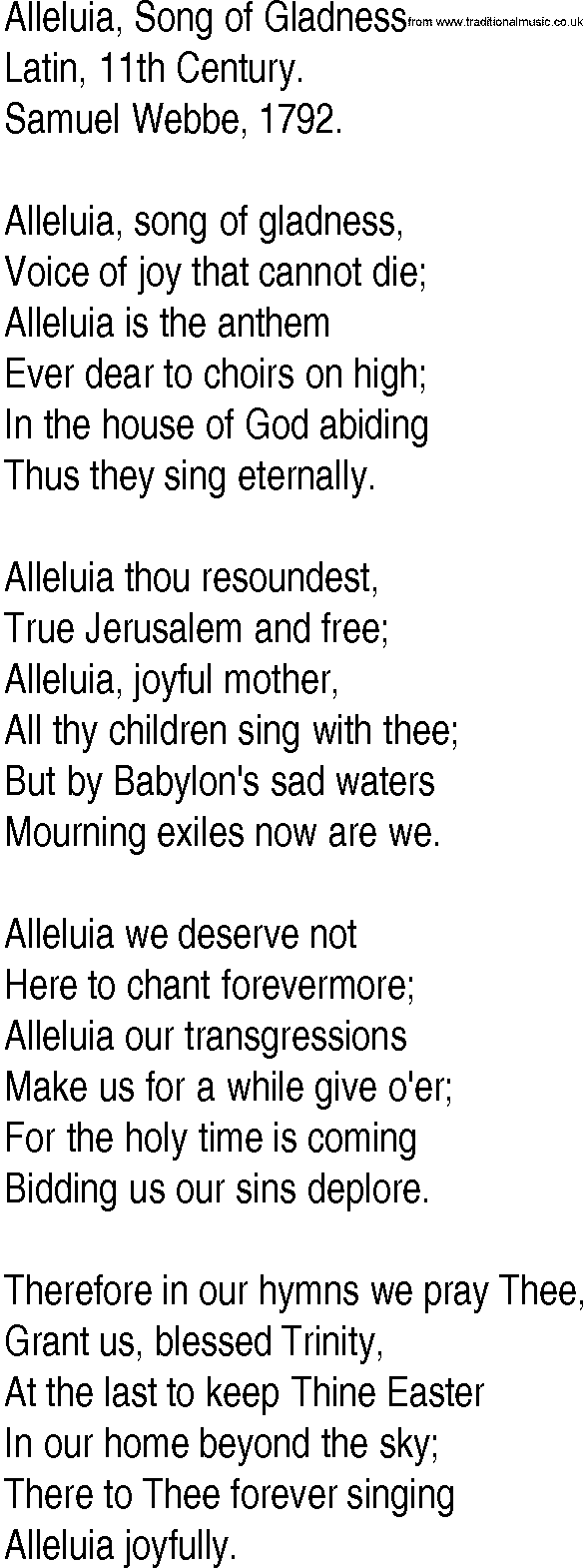 Hymn and Gospel Song: Alleluia, Song of Gladness by Latin th Century lyrics