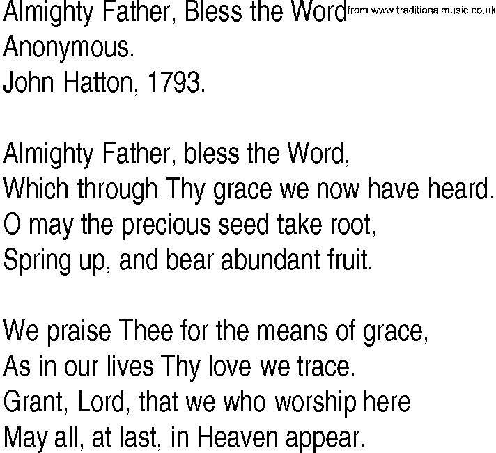 Hymn and Gospel Song: Almighty Father, Bless the Word by Anonymous lyrics