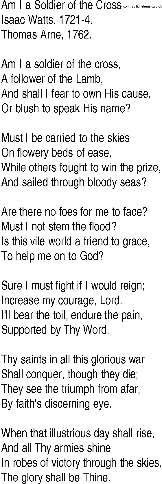 Hymn and Gospel Song: Am I a Soldier of the Cross by Isaac Watts lyrics