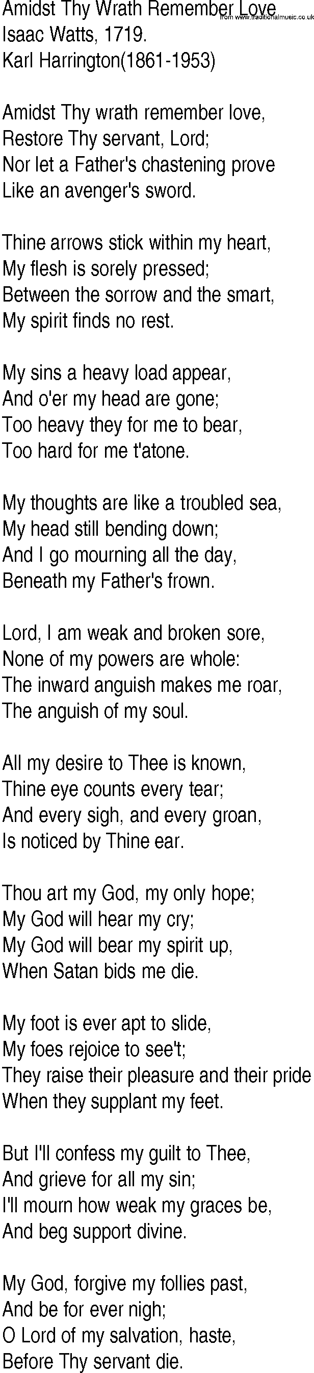 Hymn and Gospel Song: Amidst Thy Wrath Remember Love by Isaac Watts lyrics
