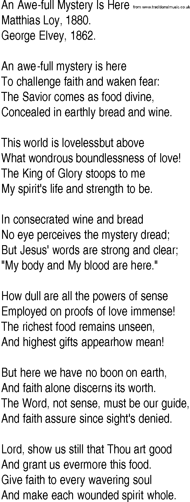 Hymn and Gospel Song: An Awe-full Mystery Is Here by Matthias Loy lyrics