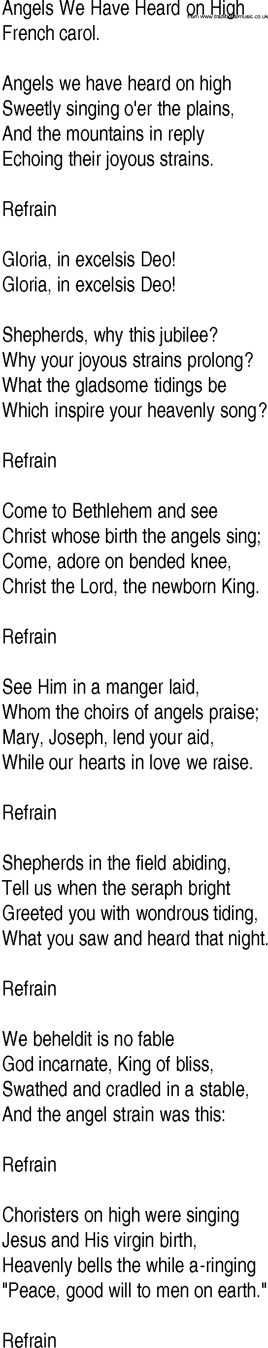 Hymn and Gospel Song: Angels We Have Heard on High by French carol lyrics