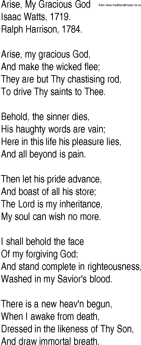 Hymn and Gospel Song: Arise, My Gracious God by Isaac Watts lyrics