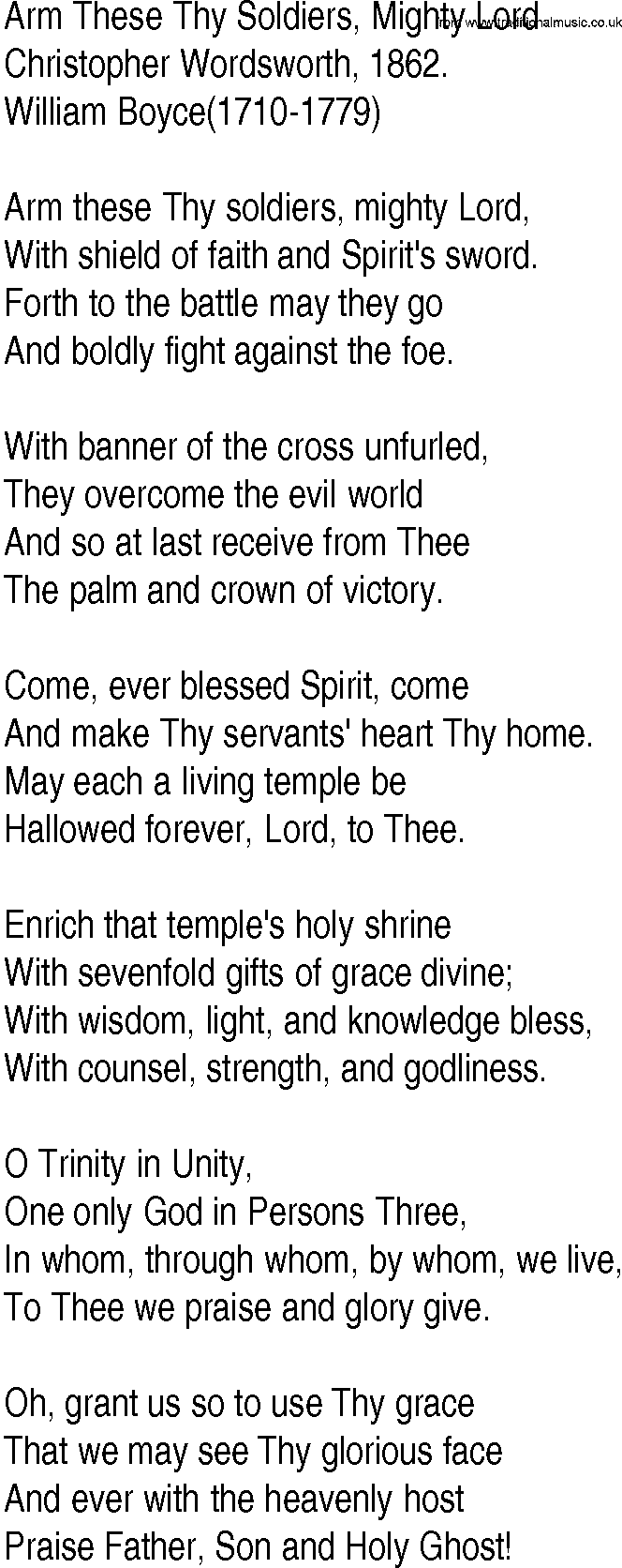 Hymn and Gospel Song: Arm These Thy Soldiers, Mighty Lord by Christopher Wordsworth lyrics