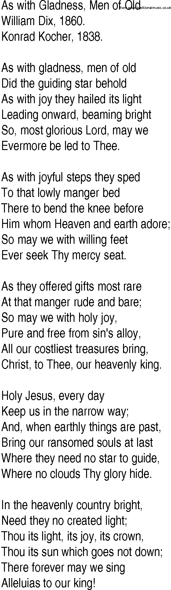 Hymn and Gospel Song: As with Gladness, Men of Old by William Dix lyrics