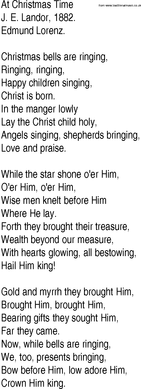 Hymn and Gospel Song: At Christmas Time by J E Landor lyrics