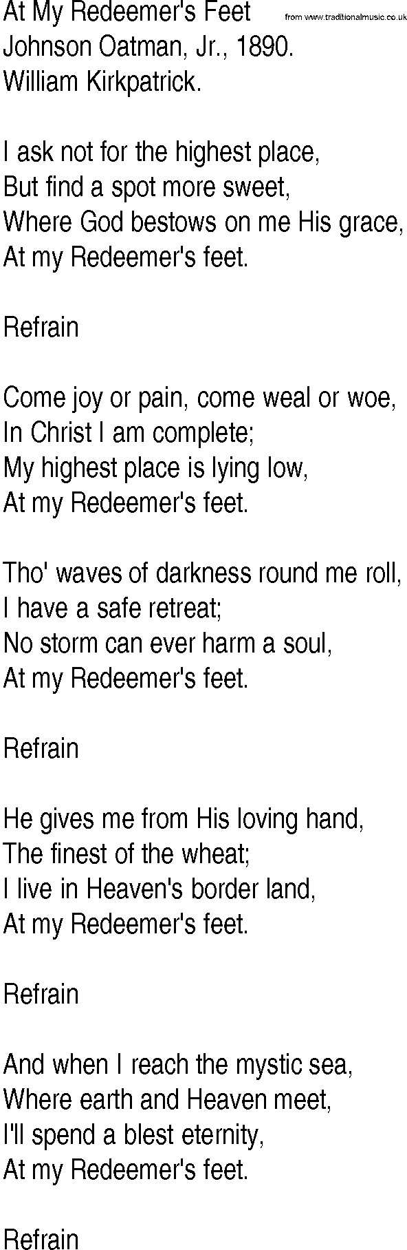 Hymn and Gospel Song: At My Redeemer's Feet by Johnson Oatman Jr lyrics