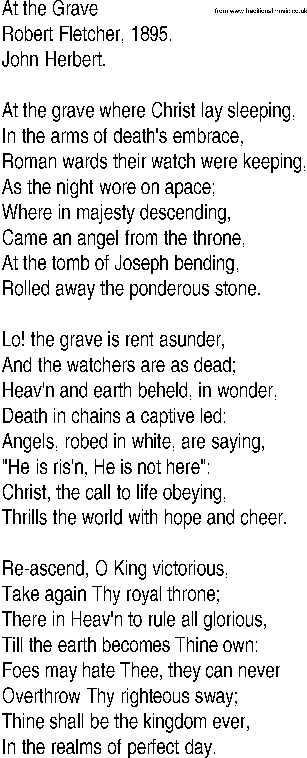 Hymn and Gospel Song: At the Grave by Robert Fletcher lyrics