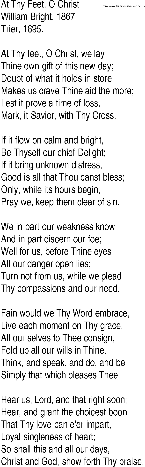 Hymn and Gospel Song: At Thy Feet, O Christ by William Bright lyrics