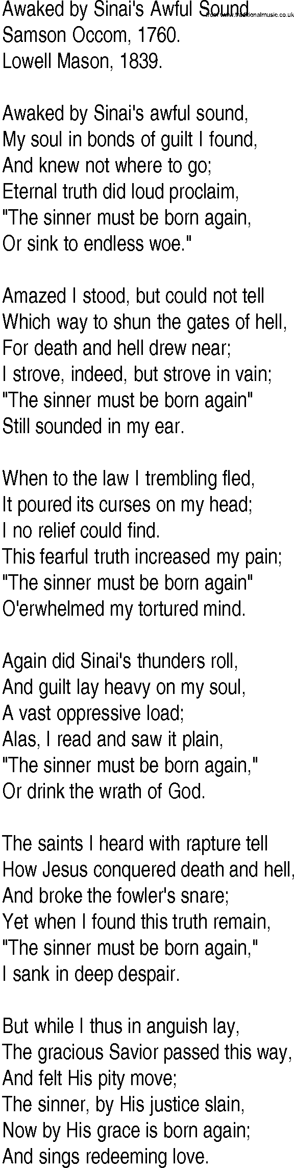 Hymn and Gospel Song: Awaked by Sinai's Awful Sound by Samson Occom lyrics