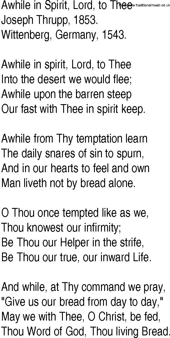 Hymn and Gospel Song: Awhile in Spirit, Lord, to Thee by Joseph Thrupp lyrics