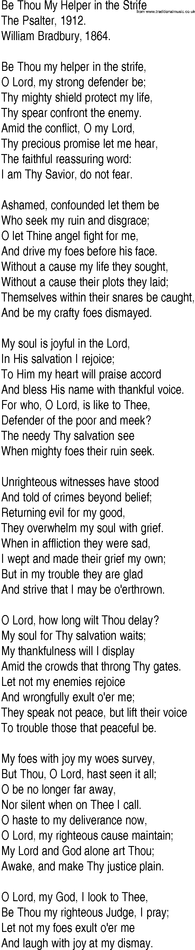 Hymn and Gospel Song: Be Thou My Helper in the Strife by The Psalter lyrics