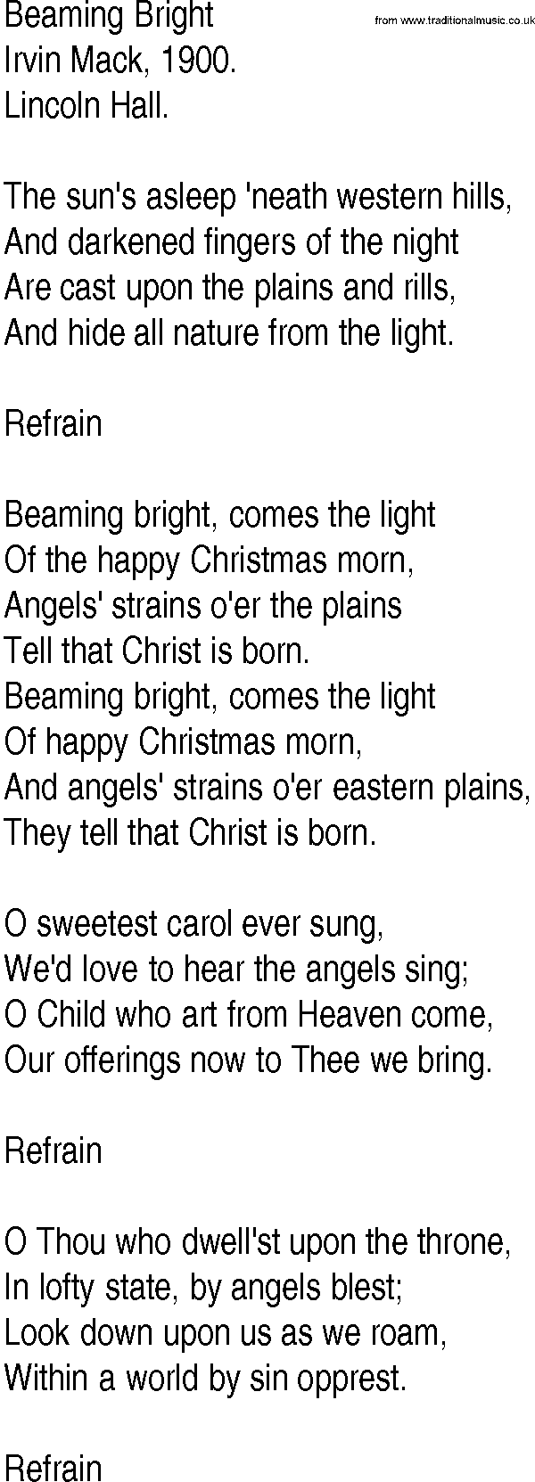 Hymn and Gospel Song: Beaming Bright by Irvin Mack lyrics