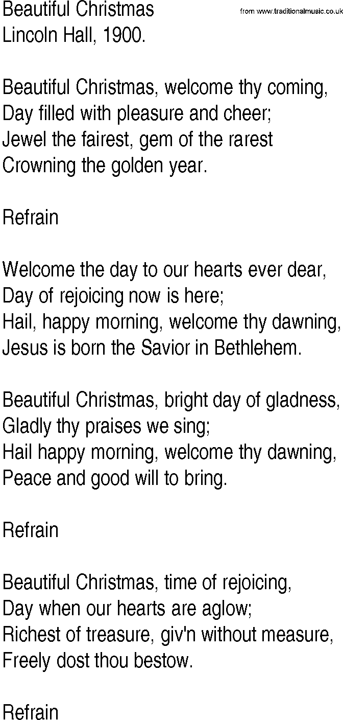 Hymn and Gospel Song: Beautiful Christmas by Lincoln Hall lyrics