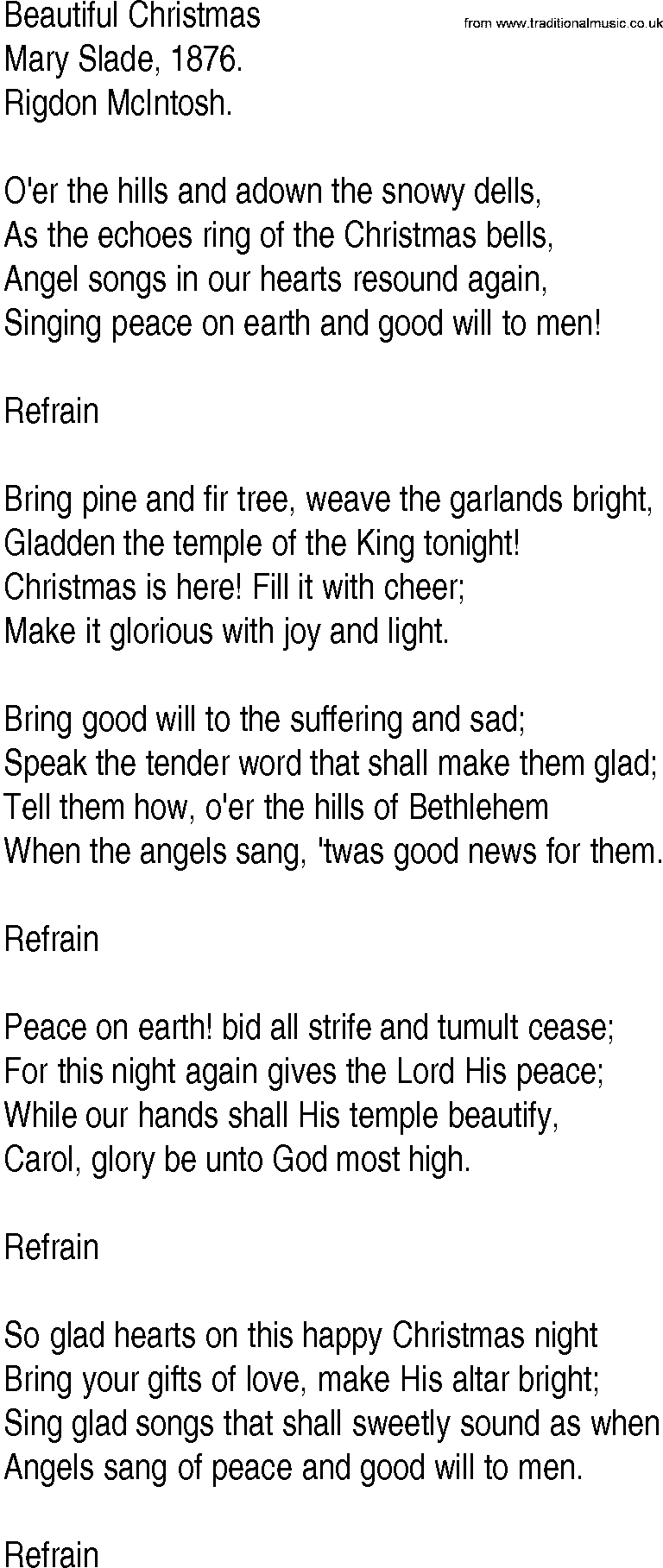 Hymn and Gospel Song: Beautiful Christmas by Mary Slade lyrics