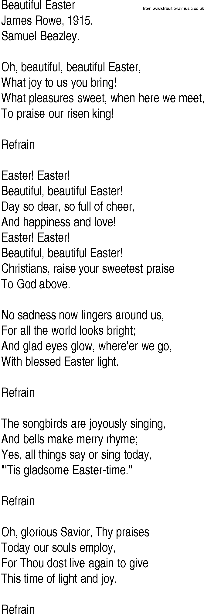 Hymn and Gospel Song: Beautiful Easter by James Rowe lyrics