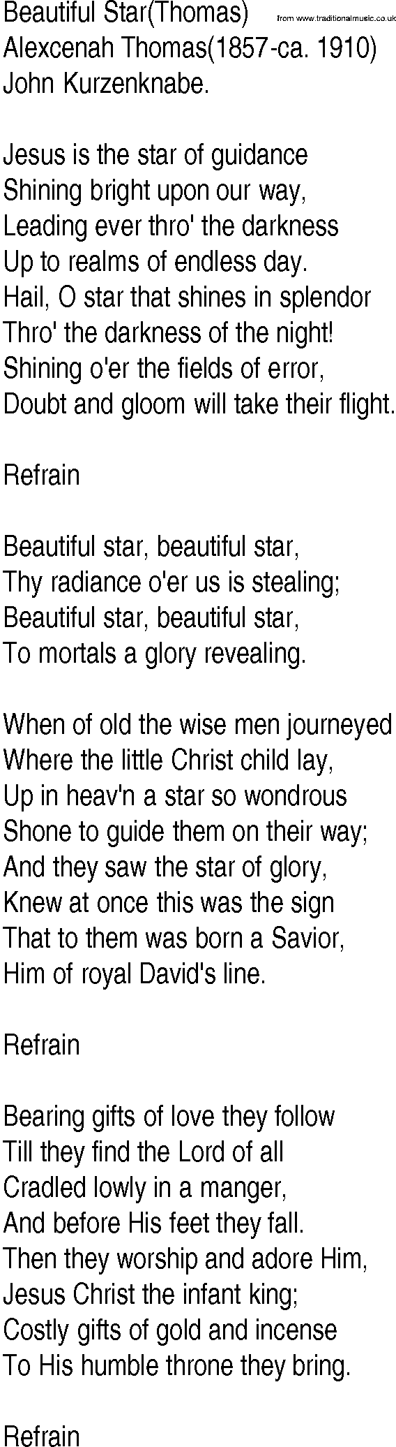 Hymn and Gospel Song: Beautiful Star(Thomas) by Alexcenah Thomasca lyrics