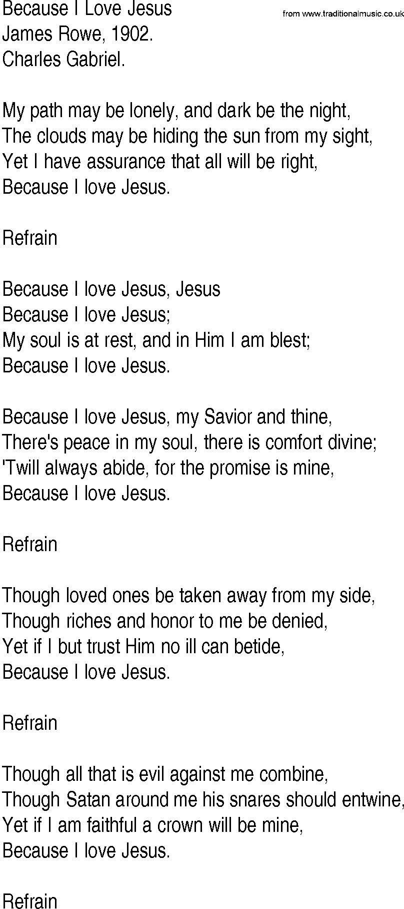Hymn and Gospel Song: Because I Love Jesus by James Rowe lyrics