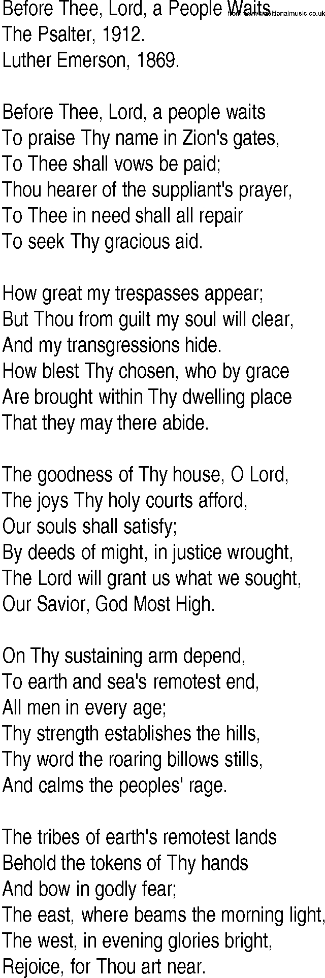 Hymn and Gospel Song: Before Thee, Lord, a People Waits by The Psalter lyrics