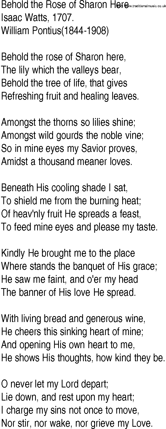 Hymn and Gospel Song: Behold the Rose of Sharon Here by Isaac Watts lyrics