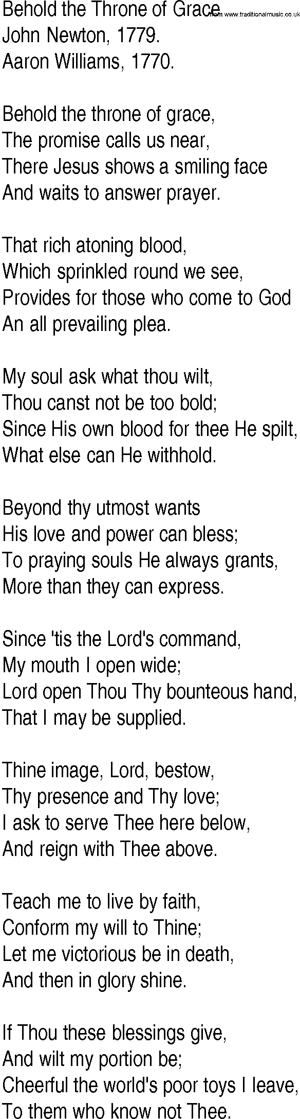 Hymn and Gospel Song: Behold the Throne of Grace by John Newton lyrics