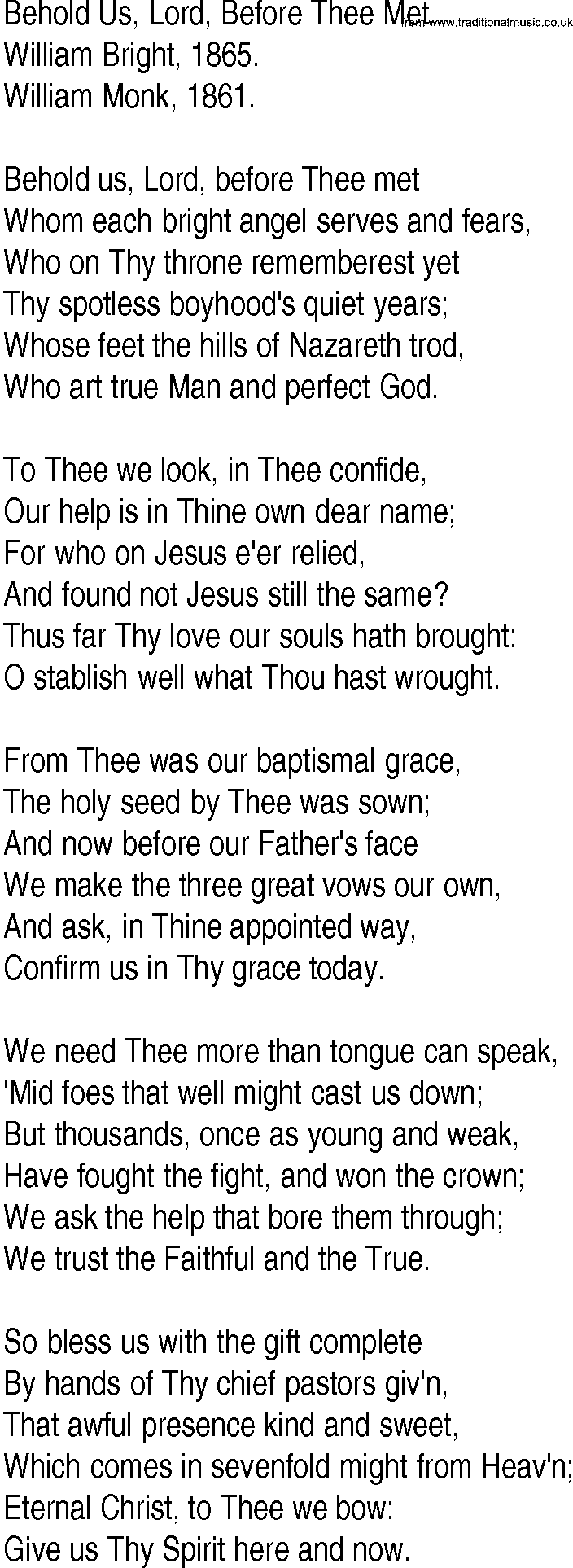 Hymn and Gospel Song: Behold Us, Lord, Before Thee Met by William Bright lyrics